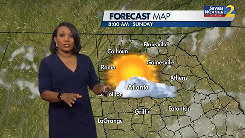 Channel 2 Action News meteorologist Eboni Deon says much of the afternoon rain expected to fall Sunday will hit west of metro Atlanta near the Alabama state line.