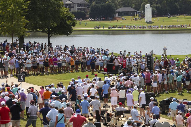 Collin Morikawa tees off on the fourth hole during the second round of the Tour Championship at East Lake Golf Club, on Friday, Aug. 30, 2024, in Atlanta. (Jason Getz / AJC)
