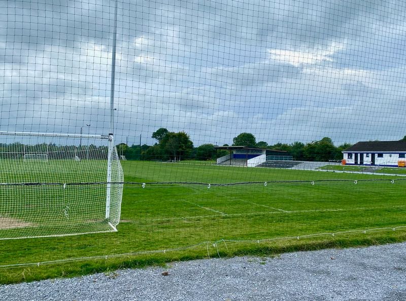 The Castleisland Desmonds Gaelic football field in Castleisland, Ireland, on August 21, 2024. As a teen, Georgia Tech punter David Shanahan walked to the field before school to practice his punting. (AJC photo by Ken Sugiura)