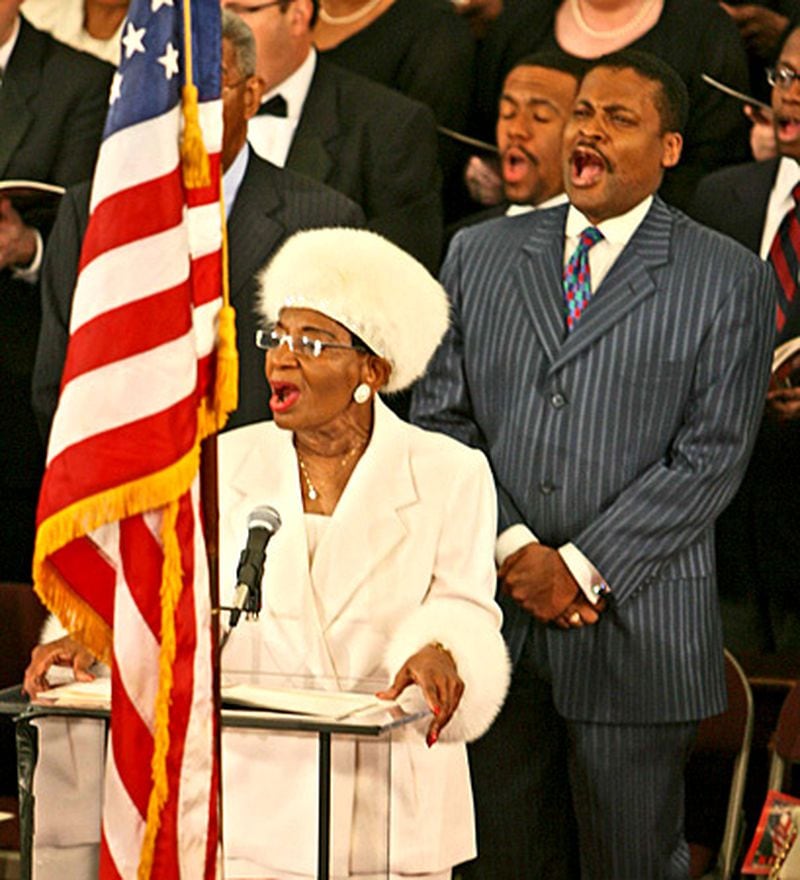 January 2007: Christine King Farris and her son, Isaac Farris Jr., during the annual Martin Luther King Jr. Commemorative Service at Ebenezer Baptist Church in Atlanta.