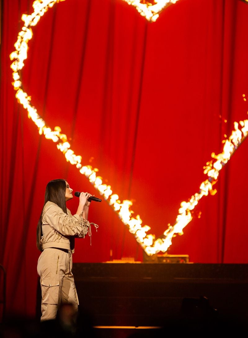 Kacey Musgraves used the heart motif heavily during her concert at State Farm Arena Feb. 9, 2022. 