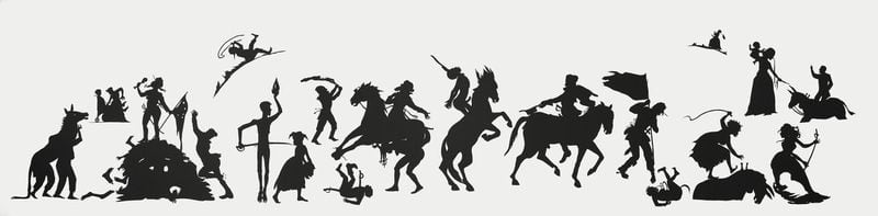 “The Jubilant Martyrs of Obsolescence and Ruin” is a 60-foot-wide mural of cut-paper silhouettes by contemporary artist Kara Walker. CONTRIBUTED BY HIGH MUSEUM OF ART