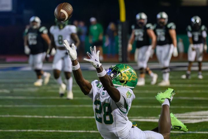 Buford’s running back, Jameer Cantrell, just misses a pass. (Jamie Spaar for the Atlanta Journal Constitution)