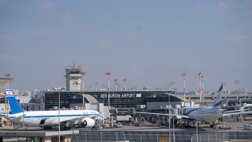 Two planes are parked at Ben Gurion International Airport near Tel Aviv, Israel, Monday Sept. 2, 2024. (AP Photo/Ohad Zwigenberg)