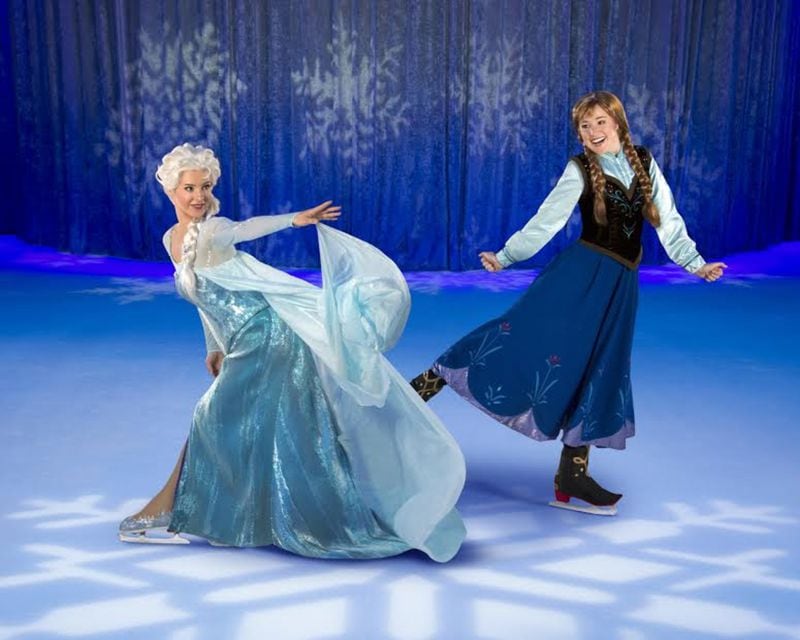 Taylor Firth (right), a former competitive figure skater, is playing Princess Anna in “Disney on Ice Presents ‘Frozen.’ ” Courtney Mew portrays her sister, Elsa. CONTRIBUTED BY DISNEY