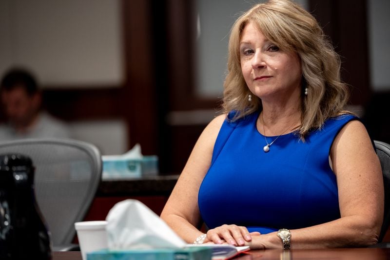 Potential candidate for county commission and plaintiff Alicia Adams sits in Cobb Superior Court Thursday, June 20, 2024, in a lawsuit hearing over her disqualification. (Ben Hendren for the Atlanta Journal-Constitution)