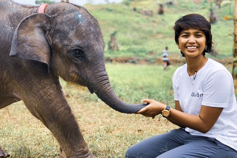 This undated photo provided by the Ramon Magsaysay Award Foundation shows 2024 Ramon Magsaysay Awardee for Emergent Leadership, Farwiza Farhan, from Indonesia, sitting beside an elephant. (INDONESIA-Farhan/Ramon Magsaysay Awards Foundation via AP)