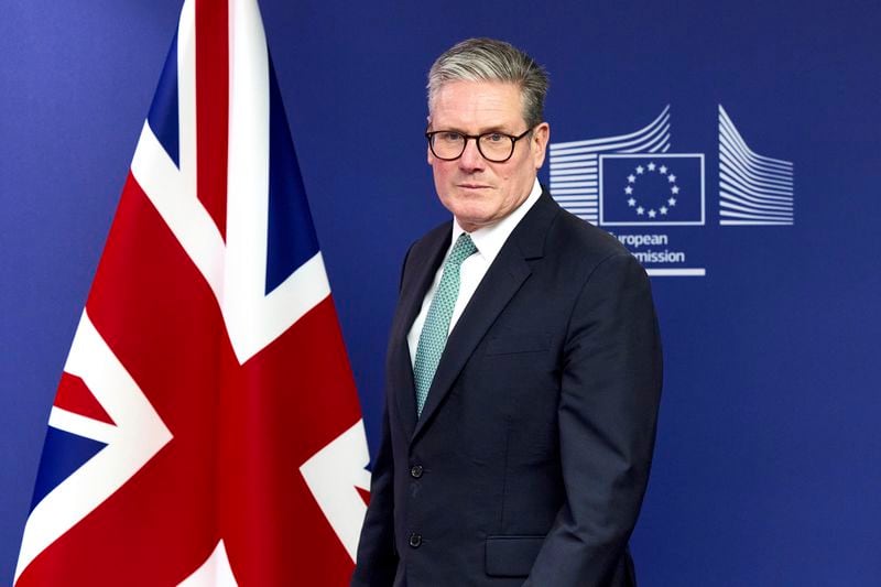 Britain's Prime Minister Keir Starmer arrives for a meeting at the European Commission headquarters in Brussels, Wednesday, Oct. 2, 2024. (Benjamin Cremel, Pool Photo via AP)