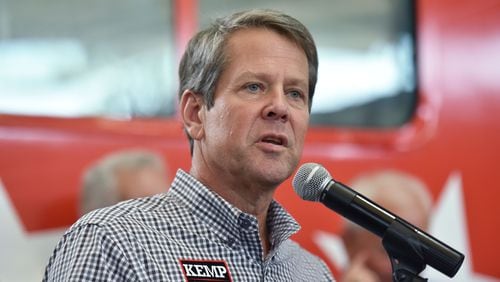 GOP gubernatorial candidate Brian Kemp speaks to Bryan County voters on Friday. HYOSUB SHIN / HSHIN@AJC.COM