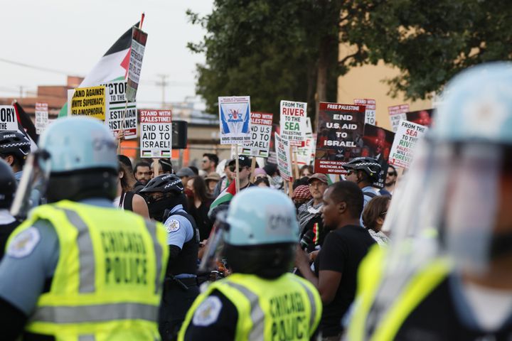 Protesters briefly clash with police.