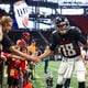 Atlanta Falcons quarterback Kirk Cousins greets fans before their game against the Jacksonville Jaguars in their preseason NFL football game at Mercedes-Benz Stadium, on Friday, Aug. 23, 2024, in Atlanta. (Jason Getz / AJC)
