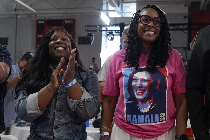 Supporters listen as Democratic presidential nominee Vice President Kamala Harris speaks at a campaign event at Northwestern High School in Detroit, Monday, Sept. 2, 2024. (AP Photo/Jacquelyn Martin)