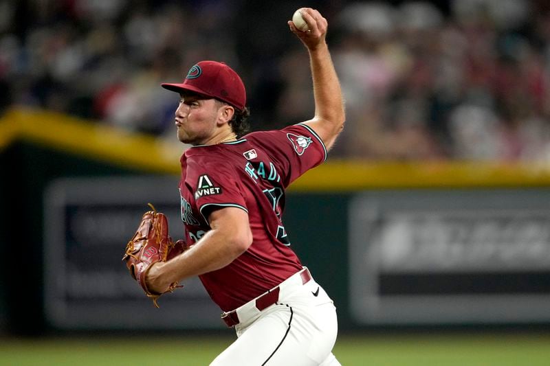 Arizona Diamondbacks pitcher Brandon Pfaadt throws against the Atlanta Braves during the fifth inning of a baseball game, Thursday, July 11, 2024, in Phoenix. (AP Photo/Matt York)