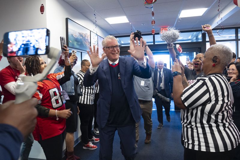 Delta CEO Ed Bastian arrives to celebrate profit sharing day at the Atlanta Customer Engagement Center in Hapeville on Wednesday, Feb. 14, 2024. (Ben Gray / Ben@BenGray.com)