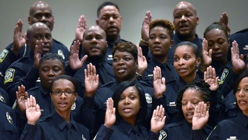 In 2016, Atlanta Public Schools created its own police force and had a swearing in ceremony. HYOSUB SHIN / HSHIN@AJC.COM