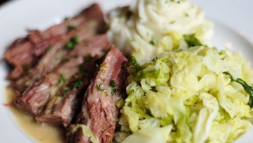 House-brined brisket shows up in several guises, including corned beef and cabbage.