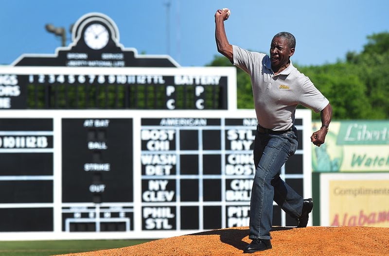 Johnny "Blue Moon" Odom pitches at Rickwood Field. Several members of the 1964 Birmingham Barons team, the club's first integrated team, gathered at Rickwood Field, Tuesday, May 14, 2013, in Birmingham, Ala., for a reunion tied in with the release of the book "Southern League," about that '64 season. (Tamika Moore | tmoore@al.com) ORG XMIT: ALBIN103