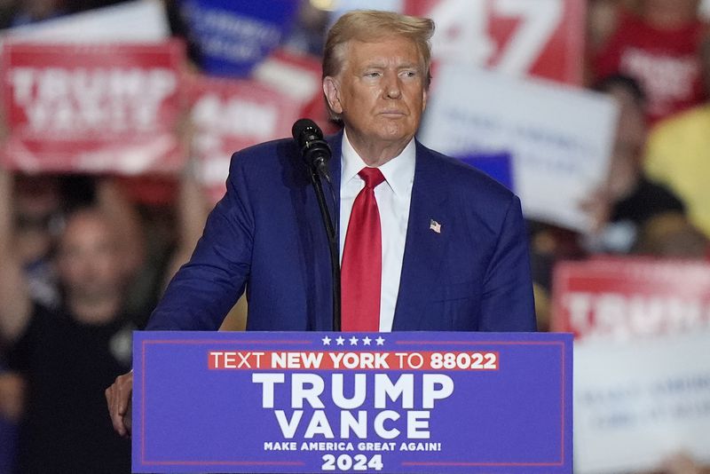 Republican presidential nominee former President Donald Trump, speaks during a campaign event, Wednesday, Sept. 18, 2024, in Uniondale, N.Y. (AP Photo/Frank Franklin II)