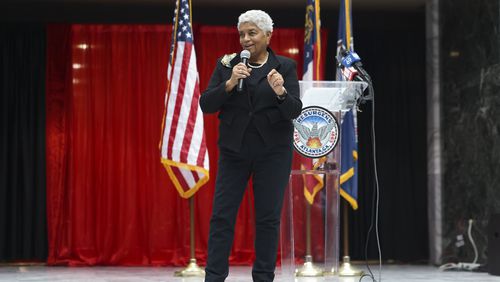 Former Atlanta Mayor Shirley Franklin speaks during the celebration commemorating the 50th anniversary of the inauguration of Mayor Maynard Jackson at the Atlanta City Hall Atrium, Monday, January 8, 2024, in Atlanta. (Jason Getz / Jason.Getz@ajc.com)