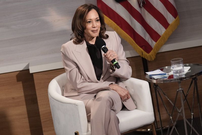 Democratic presidential nominee Vice President Kamala Harris is interviewed by members of the National Association of Black Journalists at the WHYY studio in Philadelphia, Tuesday, Sept. 17, 2024. (AP Photo/Jacquelyn Martin)