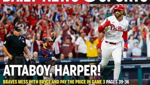 The Philadelphia newspapers - the Inquirer and Daily News - also used the 'atta boy' comments by the Braves' Orlando Arcia in coverage of the Phillies' Game 3 win.