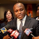 Bryan Johnson speaks to the media following his unanimous approval to be Atlanta Public Schools superintendent on Monday, July 8th, 2024. (Ben Hendren for The Atlanta Journal-Constitution)