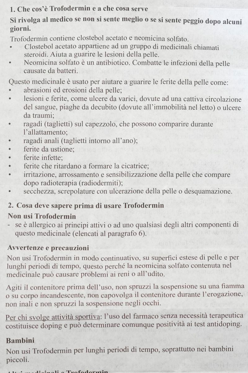 A photo of the medication guide of Trofodermin, a medical product meant for treating cuts and scrapes, reading among its indications the sentences: "For those taking part in sports: use of the drug without therapeutic needs constitutes doping and can result in positive antidoping tests," and "Clostebol acetate belongs to a group of medicines called steroids.", in Rome, Wednesday, Sept. 4, 2024. (AP Photo/Andrew Medichini)