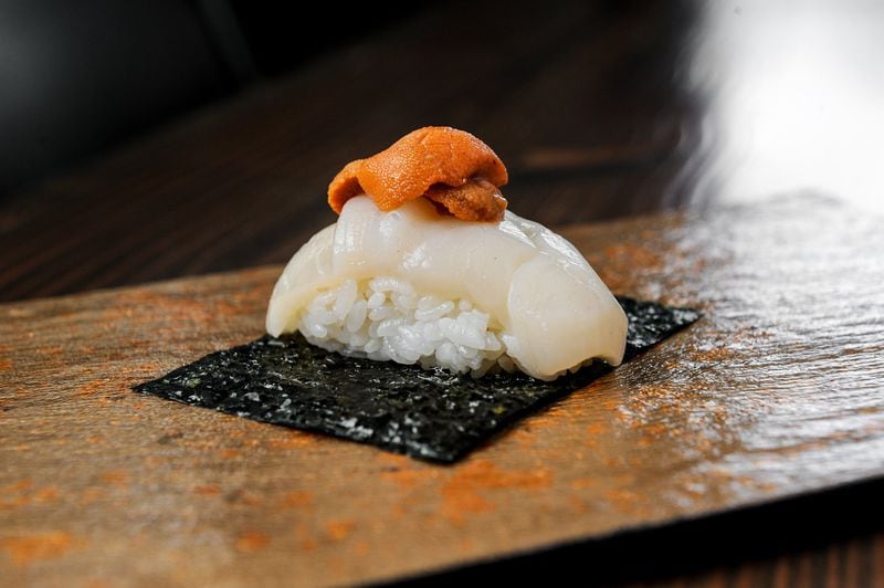 Uni Hotate - sea urchin, scallop, Maruyama Nori - at Brush Sushi Izakaya. (BECKY STEIN PHOTOGRAPHY) (BECKY STEIN PHOTOGRAPHY)