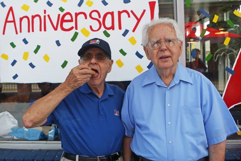 Brothers Tommy (left) and Pete Giannakopoulos started working for Zesto shortly after immigrating to the United States. Tommy worked at the restaurant for 72 years and Pete worked there for around 50 years. CHRISTINA MATACOTTA / CHRISTINA.MATACOTTA@AJC.COM