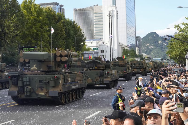 South Korea's missiles are carried in a parade during the 76th Armed Forces Day ceremony in Seoul, South Korea, Tuesday, Oct. 1, 2024. (AP Photo/Ahn Young-joon)