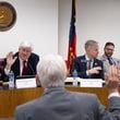 Sen. Bill Cowsert (R-Athens), chairman of the Senate Select Committee on Investigations, swears in David Cook, the former secretary of the Senate, during a meeting of the committee Friday, Sept. 13, 2024, at the State Capitol.   Ben Gray for the Atlanta Journal-Constitution