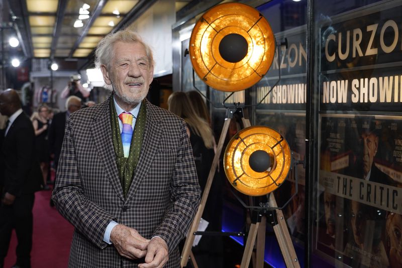 Ian McKellen, poses for photographers upon arrival at the European Premiere of the The Critic, in London, Monday, Sept. 2, 2024. (AP Photo/Alberto Pezzali)