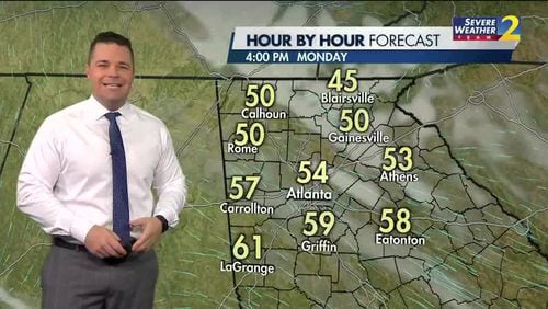 Channel 2 Action News meteorologist Brian Monahan said it will begin to feel more like springtime in Atlanta with highs in the upper 50s Monday and highs near 70 degrees by Thursday. (Credit: Channel 2 Action News)