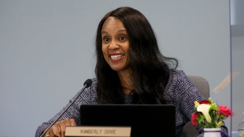 Fulton County school board President Kimberly Dove (shown in a 2022 file photo) said the district is trying to make a plan to rezone hundreds of elementary school students next school year as smooth as possible. (Jason Getz / Jason.Getz@ajc.com)