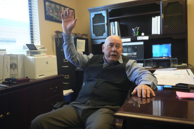 Shoshone-Paiute tribal Chairman Brian Mason speaks from his office, March 15, 2024, in Owyhee, Nev., on the Duck Valley reservation which straddles the Nevada-Idaho border. (AP Photo/Rick Bowmer)