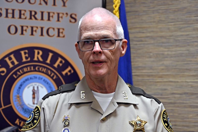 Deputy Gilbert Acciardo, public information officer with the Laurel County Sheriff's Office, gives details Sunday, Sept. 8, 2024, on the progress of the investigation into the shooting along Interstate 75 on Saturday in London, Ky. (AP Photo/Timothy D. Easley)