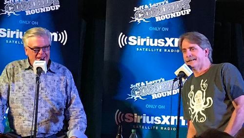 Jeff Foxworthy (right) interviews Ron White at the Punchline for his Comedy Roundup channel on Sirius XM in 2017. CREDIT: Rodney Ho/rho@ajc.com