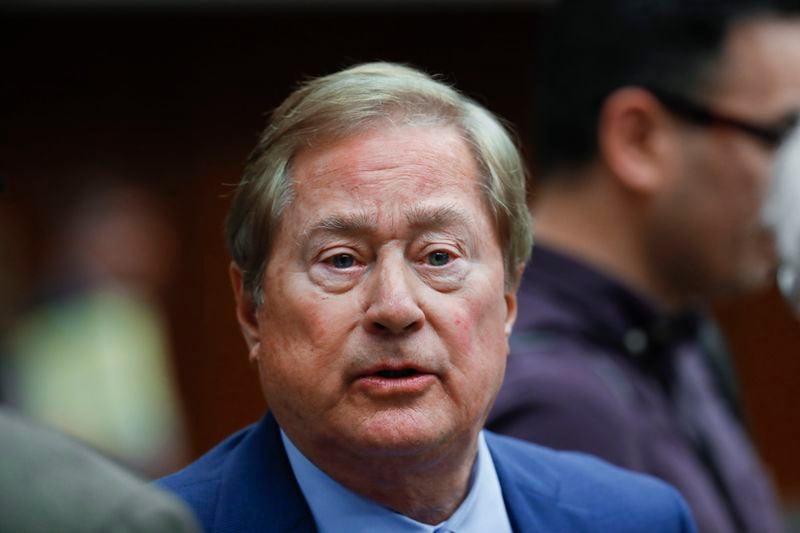 FILE - James Blanchard, former Michigan Gov. and former United States Ambassador to Canada, speaks during a break at a Board of Trustees meeting in East Lansing, Mich., May 28, 2019. (AP Photo/Paul Sancya, File)