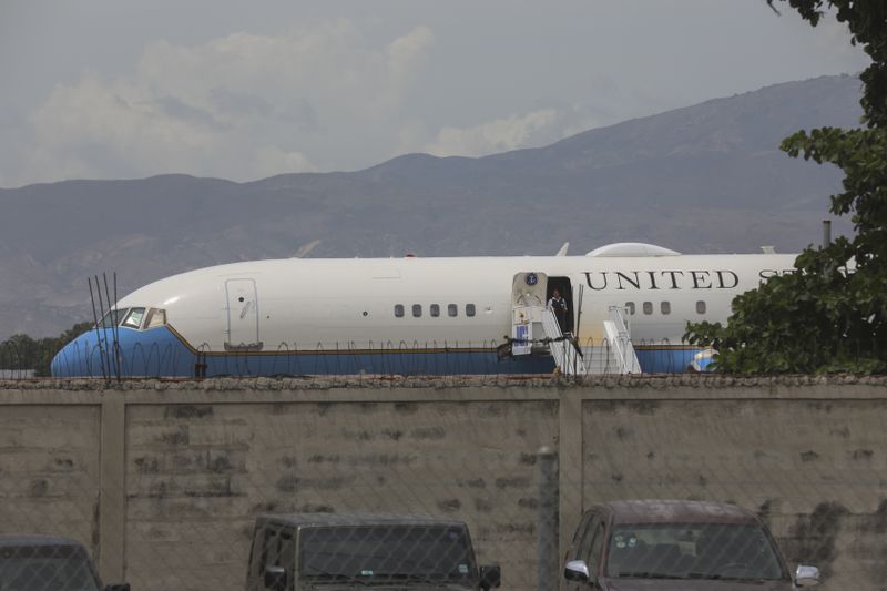 The plane that carried U.S. Secretary of State Antony Blinken arrives at Toussaint Louverture International Airport in Port-au-Prince, Haiti, Thursday, Sept. 5, 2024. (AP Photo/Odelyn Joseph)