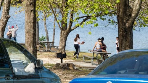 Sweetwater Creek State Park, west of Atlanta, is open and allowing hiking, boating and fishing with social distancing Friday, April 3, 2020.   Camp sites and yurt rentals are still avaiable as well.  Some groups are ignoring the mandates.  (Jenni Girtman for Atlanta Journal-Constitution)