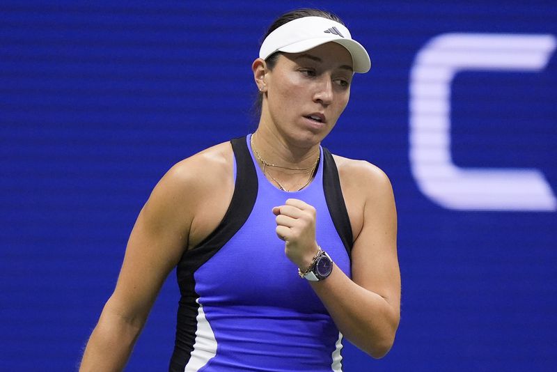 Jessica Pegula, of the United States, reacts after scoring a point against Aryna Sabalenka, of Belarus, during the women's singles final of the U.S. Open tennis championships, Saturday, Sept. 7, 2024, in New York. (AP Photo/Julia Nikhinson)