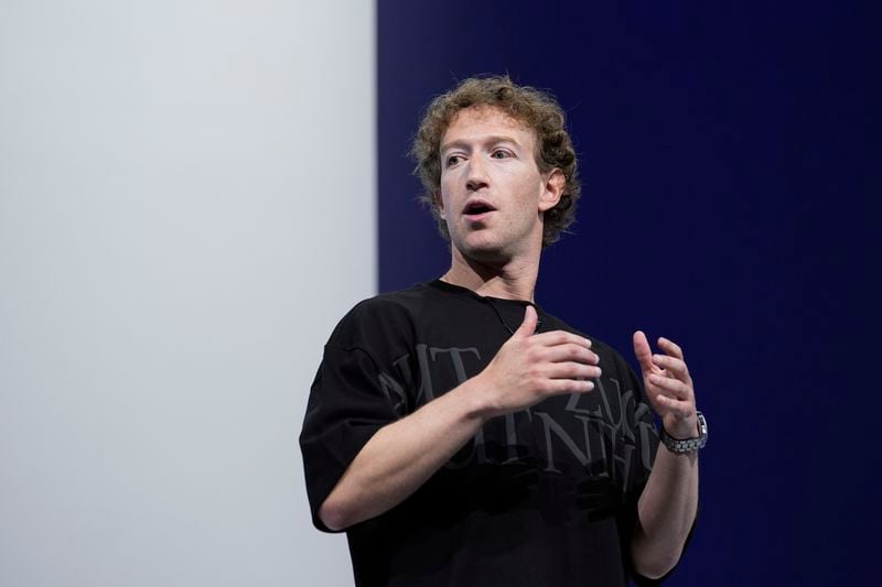 Mark Zuckerberg talks about the Orion AR glasses during the Meta Connect conference Wednesday, Sept. 25, 2024, in Menlo Park, Calif. (AP Photo/Godofredo A. Vásquez)