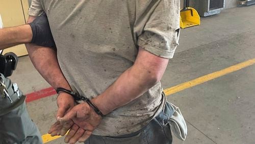 This photo provided by the Monterey County Sheriff's Office on Friday, Sept. 6, 2024, shows Vicente Arroyo, suspected of killing dozens of animals in Northern California, being arrested. (Monterey County Sheriff's Office via AP)