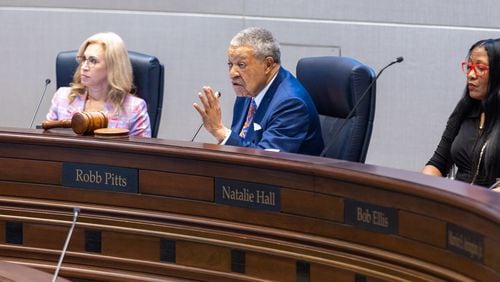 The Fulton County Commission on Wednesday declined to provide $2 million to pay the Fulton County Sheriff's Office's outstanding bills. This photo was taken at a June 2023 meeting. (Arvin Temkar / arvin.temkar@ajc.com)