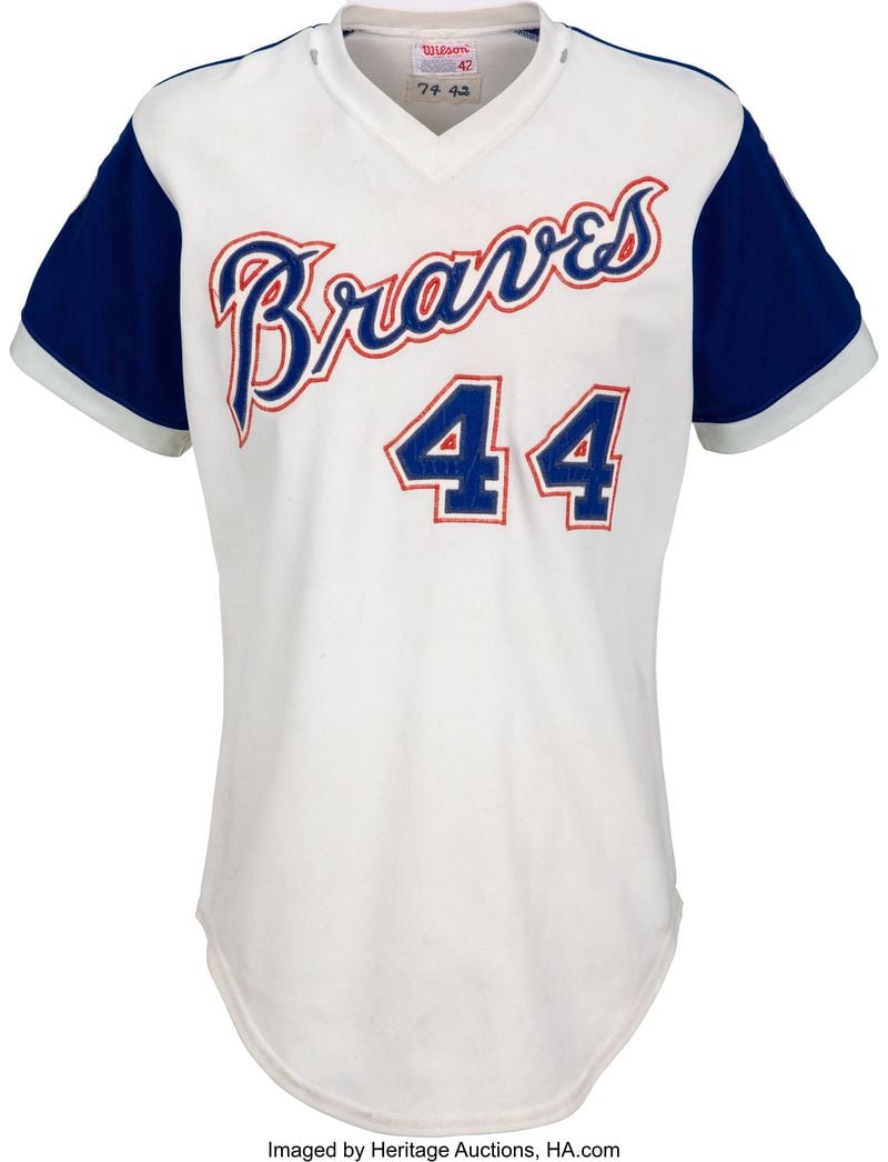 The jersey worn by Hank Aaron during a home run contest in Japan on Nov. 1, 1974 will be auctioned off on Aug. 23-25.