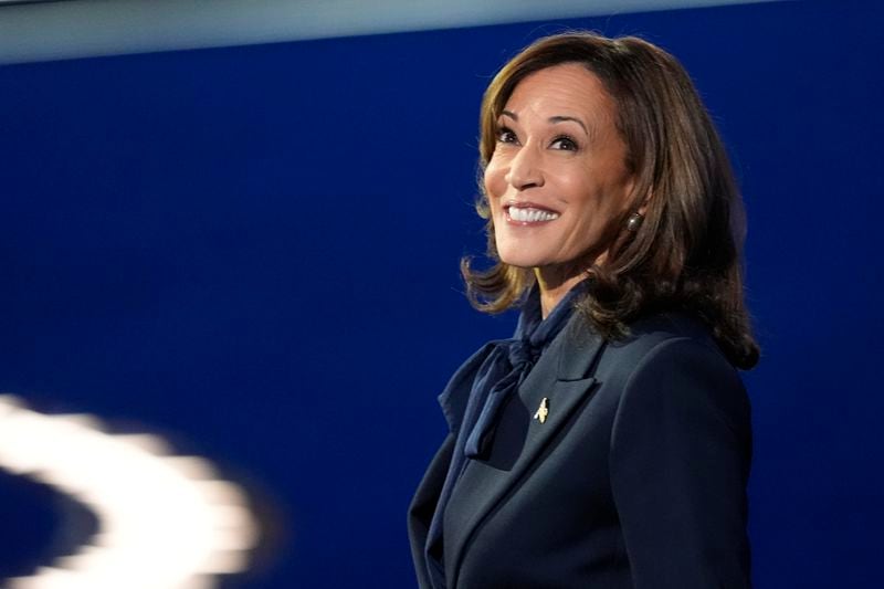 Demoratic presidential nominee Vice President Kamala Harris speaks during the Democratic National Convention Thursday, Aug. 22, 2024, in Chicago. (AP Photo/Charles Rex Arbogast)