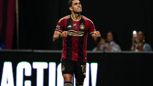 Atlanta United forward Daniel Ríos #19 celebrates after scoring a goal during the Leagues Cup match against the D.C. United at Mercedes-Benz Stadium in Atlanta, GA on Friday July 26, 2024. (Photo by Mitch Martin/Atlanta United)