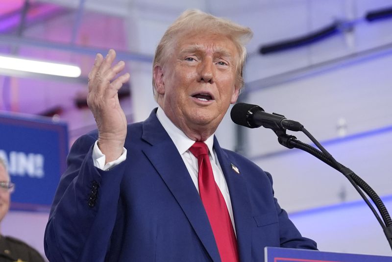 Republican presidential nominee former President Donald Trump speaks on crime and safety during a campaign event at the Livingston County Sheriff's Office, Tuesday, Aug. 20, 2024, in Howell, Mich. (AP Photo/Evan Vucci)