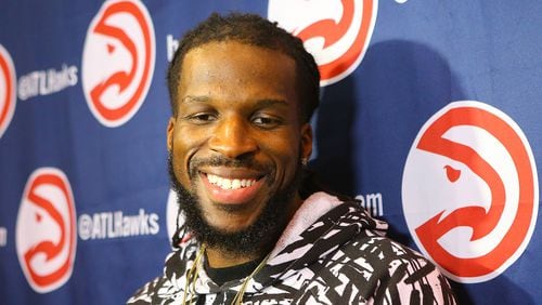 The Hawks’ DeMarre Carroll, who will become a free agent July 1, can’t help but smile when asked about the payday he will likely have coming while taking questions from the media during team exit interviews on Thursday, May 28, 2015, in Atlanta. Curtis Compton / ccompton@ajc.com
