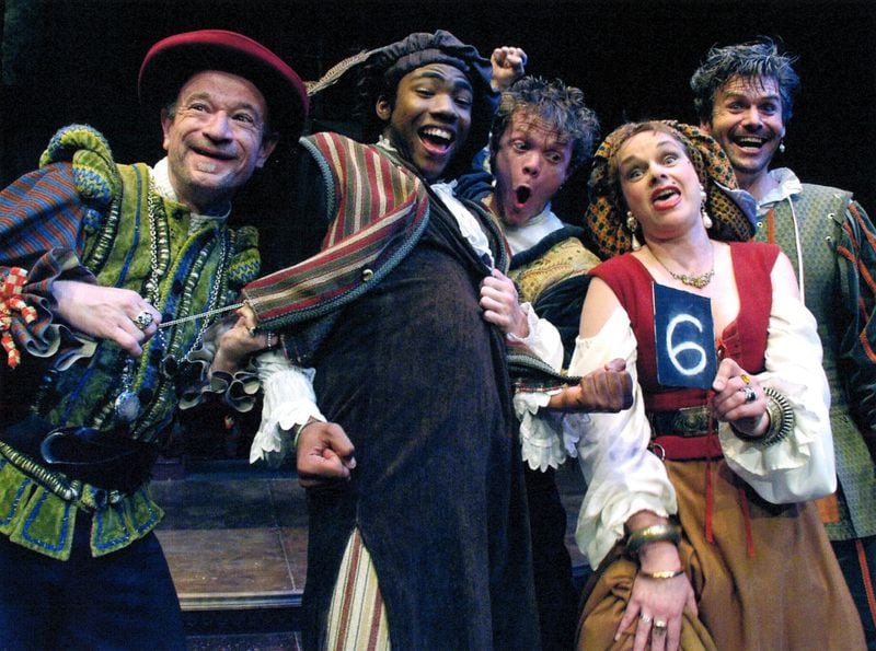 Marc McPherson, Donald Glover, Justin Welborn, Joanna Daniel and Maurice Ralston in "Measure for Measure" at The New American Shakespeare Tavern in 2002. "It was a very pivotal time for me," Glover told the AJC about his early days in Atlanta. He'll return to the city for his New World Tour on Sept. 2, 2024. (Courtesy of Jeff Watkins)